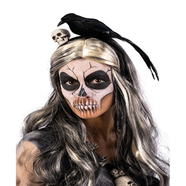 Immagine di CERCHIETTO CON CORVO E TESCHIO SU CARTONCINO