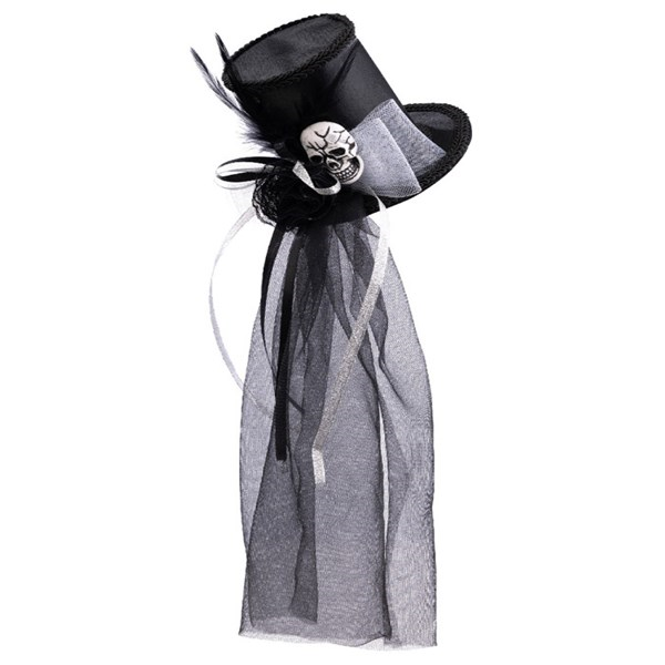 Immagine di MINI CAPPELLINO NERO IN RASO CON TESCHIO, DECORAZI