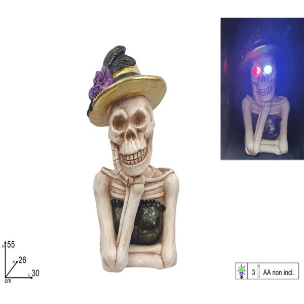 Immagine di Scheletro con cappello oro con luci batt. Zmj21773