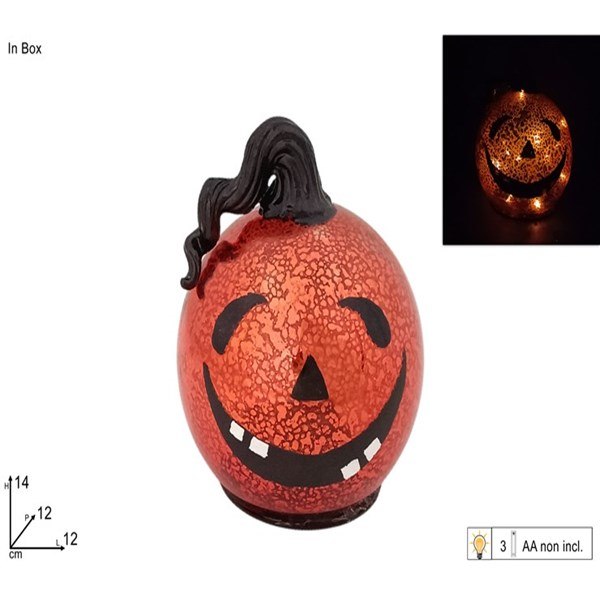 Immagine di Decorazione Vetro Zucca Halloween 14cm C/Luce Batt