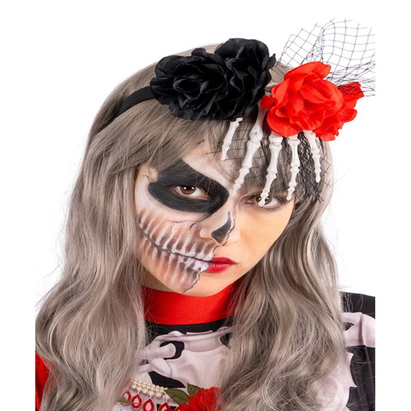 Immagine di Cerchietto Con Mano Scheletro, Fiori E Tulle Con C