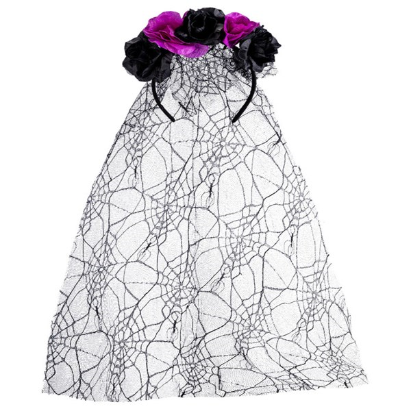 Immagine di CERCHIETTO CON ROSE E VELO IN PIZZO IN BUSTA CON C