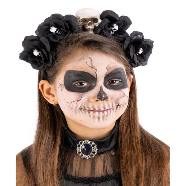 Immagine di CERCHIETTO CON TESCHI E FIORI NERI CON CAVALLOTTO