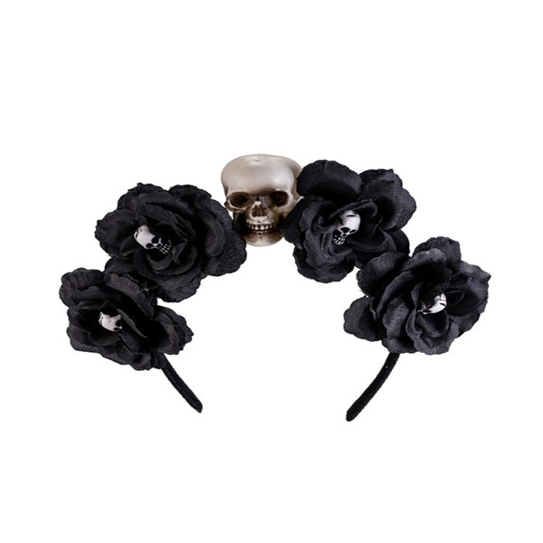 Immagine di CERCHIETTO CON TESCHI E FIORI NERI CON CAVALLOTTO