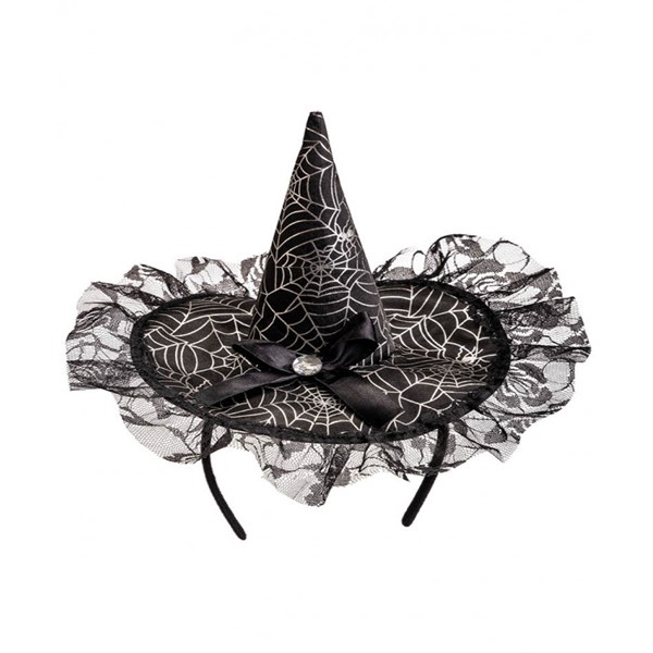 Immagine di CAPPELLINO  IN RASO NERO CON FIOCCO E PIZZO CON CE