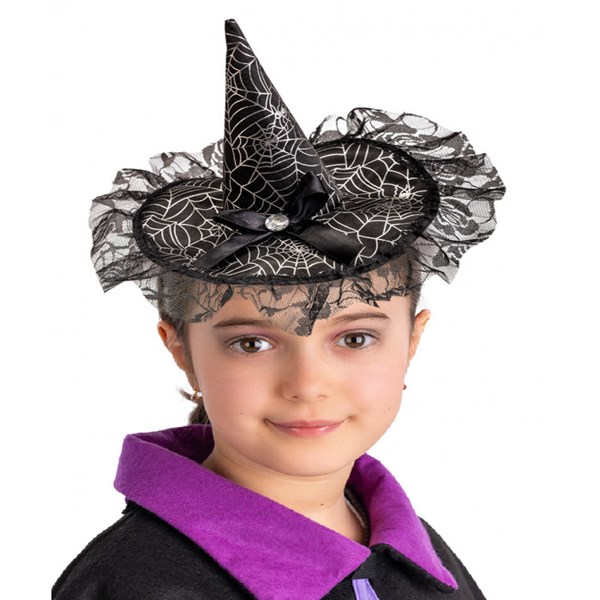 Immagine di CAPPELLINO  IN RASO NERO CON FIOCCO E PIZZO CON CE