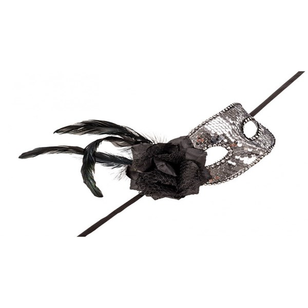 Immagine di MASCHERA IN PLASTICA CON PAILLETTES ARGENTO, FIORE