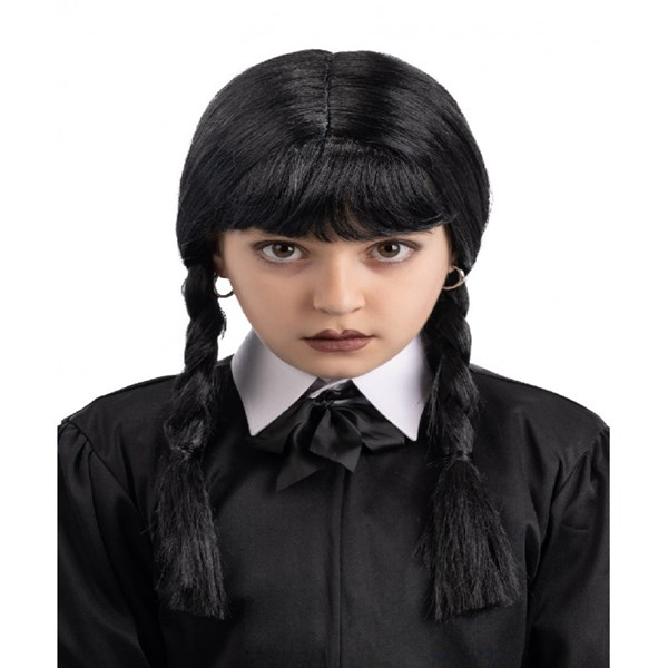 Immagine di Parrucca Mercoledi' (Bimba) Con Frangia In Busta