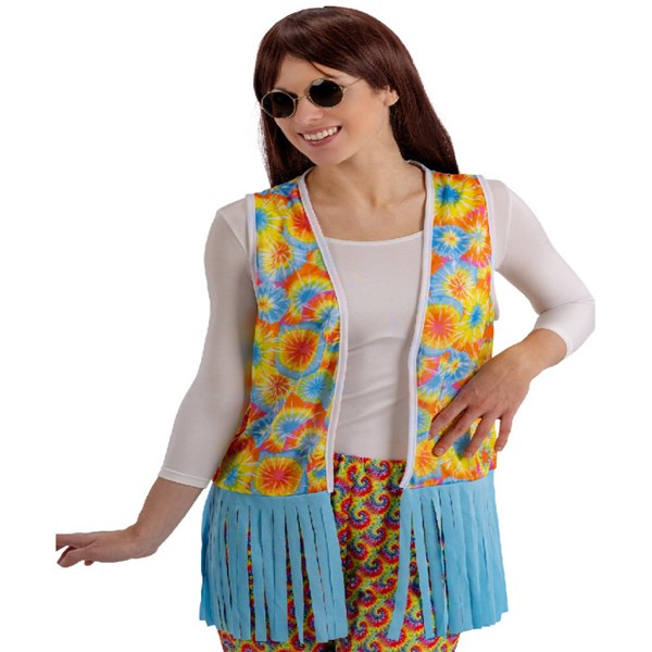 Immagine di GILET HIPPIE CON FRANGE AZZURRE IN BUSTA CON GANCI