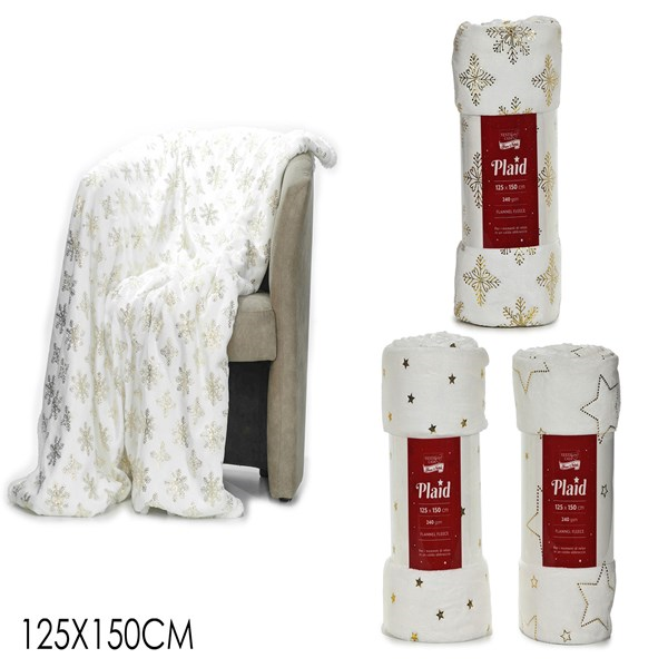 Immagine di Plaid nat. Bianco c/oro 125x150cm 3ass