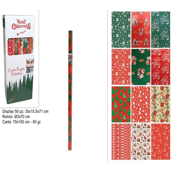 Immagine di Rotolo carta regalo natalizia 60gr 70x100cm ass. A