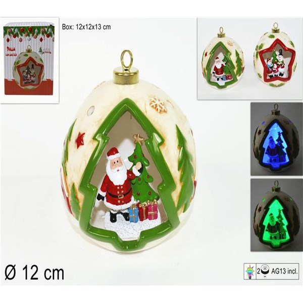 Immagine di Palla 12 cm ceramica c/luce c/soggetti natalizi 2