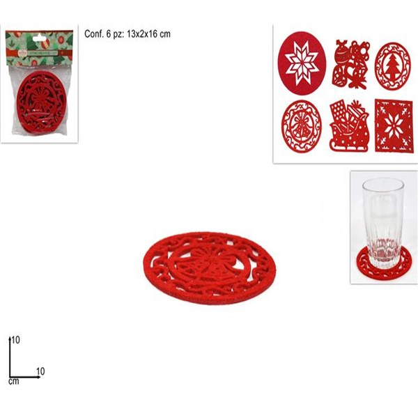 Immagine di Sottobicchiere Feltro 10cm St6pz Rosso Gld-20270/2